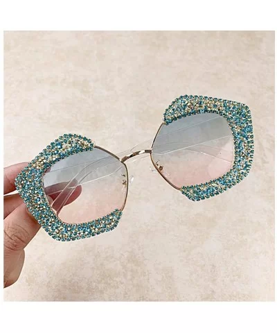 Oversized Square Frame Bling Rhinestone Crystal Sunglasses For Women - Blue - CS196TXYDHM $15.81 Aviator