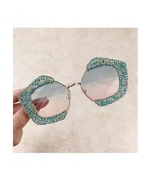 Oversized Square Frame Bling Rhinestone Crystal Sunglasses For Women - Blue - CS196TXYDHM $15.81 Aviator