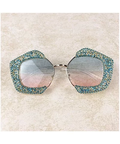 Oversized Square Frame Bling Rhinestone Crystal Sunglasses For Women - Blue - CS196TXYDHM $15.81 Aviator