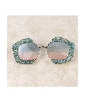 Oversized Square Frame Bling Rhinestone Crystal Sunglasses For Women - Blue - CS196TXYDHM $15.81 Aviator