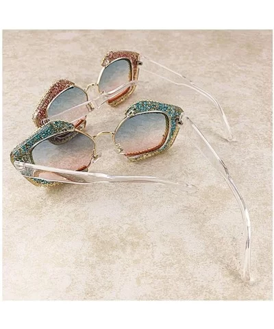 Oversized Square Frame Bling Rhinestone Crystal Sunglasses For Women - Blue - CS196TXYDHM $15.81 Aviator