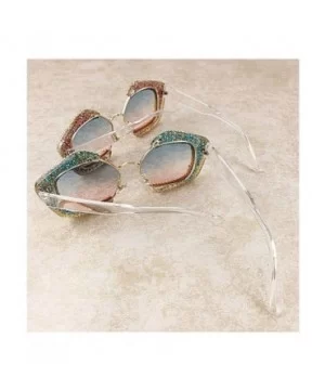 Oversized Square Frame Bling Rhinestone Crystal Sunglasses For Women - Blue - CS196TXYDHM $15.81 Aviator