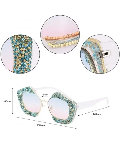 Oversized Square Frame Bling Rhinestone Crystal Sunglasses For Women - Blue - CS196TXYDHM $15.81 Aviator