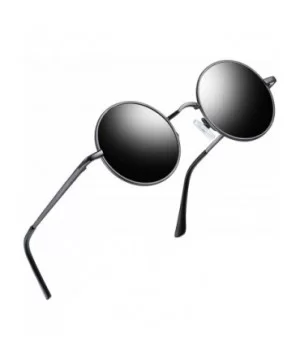 Polarized Lennon Round Sunglasses Women Men Circle Hippie Sun Glasses - Gun Frame Black Lens - C512EWT6PBJ $8.31 Round