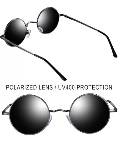 Polarized Lennon Round Sunglasses Women Men Circle Hippie Sun Glasses - Gun Frame Black Lens - C512EWT6PBJ $8.31 Round