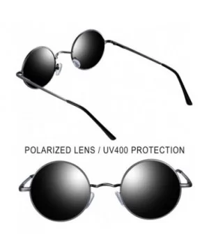 Polarized Lennon Round Sunglasses Women Men Circle Hippie Sun Glasses - Gun Frame Black Lens - C512EWT6PBJ $8.31 Round