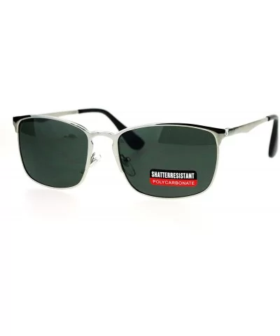 Mens Metal Rim Rectangular Agent Sunglasses - Silver Green - CW17XHS25G0 $8.18 Rectangular