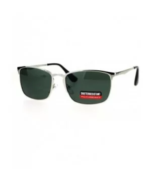 Mens Metal Rim Rectangular Agent Sunglasses - Silver Green - CW17XHS25G0 $8.18 Rectangular