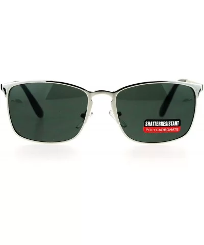 Mens Metal Rim Rectangular Agent Sunglasses - Silver Green - CW17XHS25G0 $8.18 Rectangular