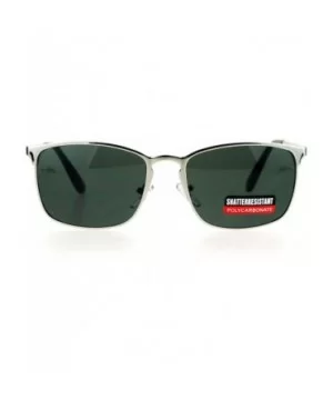 Mens Metal Rim Rectangular Agent Sunglasses - Silver Green - CW17XHS25G0 $8.18 Rectangular