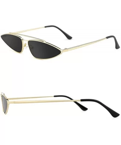 Fashion Vintage Sunglasses for Women Slender Metal Frame Thin Tinted Lenses - Grey-gold Frame - CC18DOE7STY $11.34 Rectangular