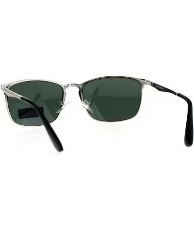 Mens Metal Rim Rectangular Agent Sunglasses - Silver Green - CW17XHS25G0 $8.18 Rectangular