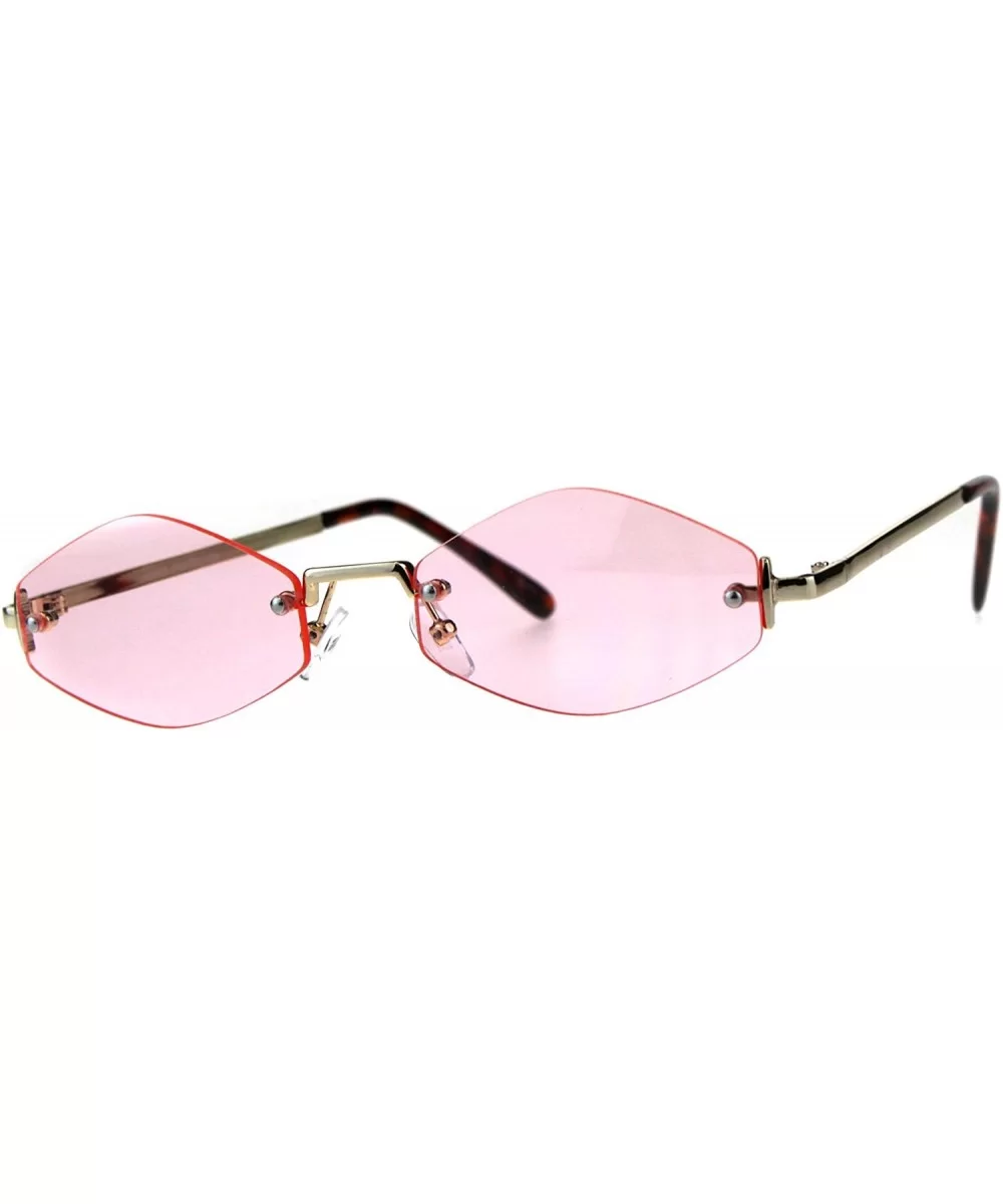 Skinny Oval Diamond Shape Sunglasses Womens Rimless Metal Frame Color Lens - Gold (Pink) - CE18EHRQQM7 $6.51 Oval