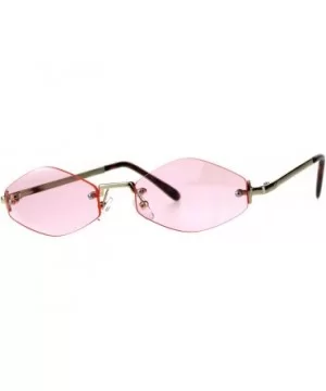 Skinny Oval Diamond Shape Sunglasses Womens Rimless Metal Frame Color Lens - Gold (Pink) - CE18EHRQQM7 $6.51 Oval