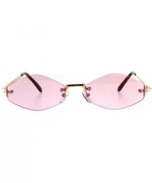 Skinny Oval Diamond Shape Sunglasses Womens Rimless Metal Frame Color Lens - Gold (Pink) - CE18EHRQQM7 $6.51 Oval