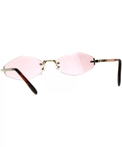 Skinny Oval Diamond Shape Sunglasses Womens Rimless Metal Frame Color Lens - Gold (Pink) - CE18EHRQQM7 $6.51 Oval