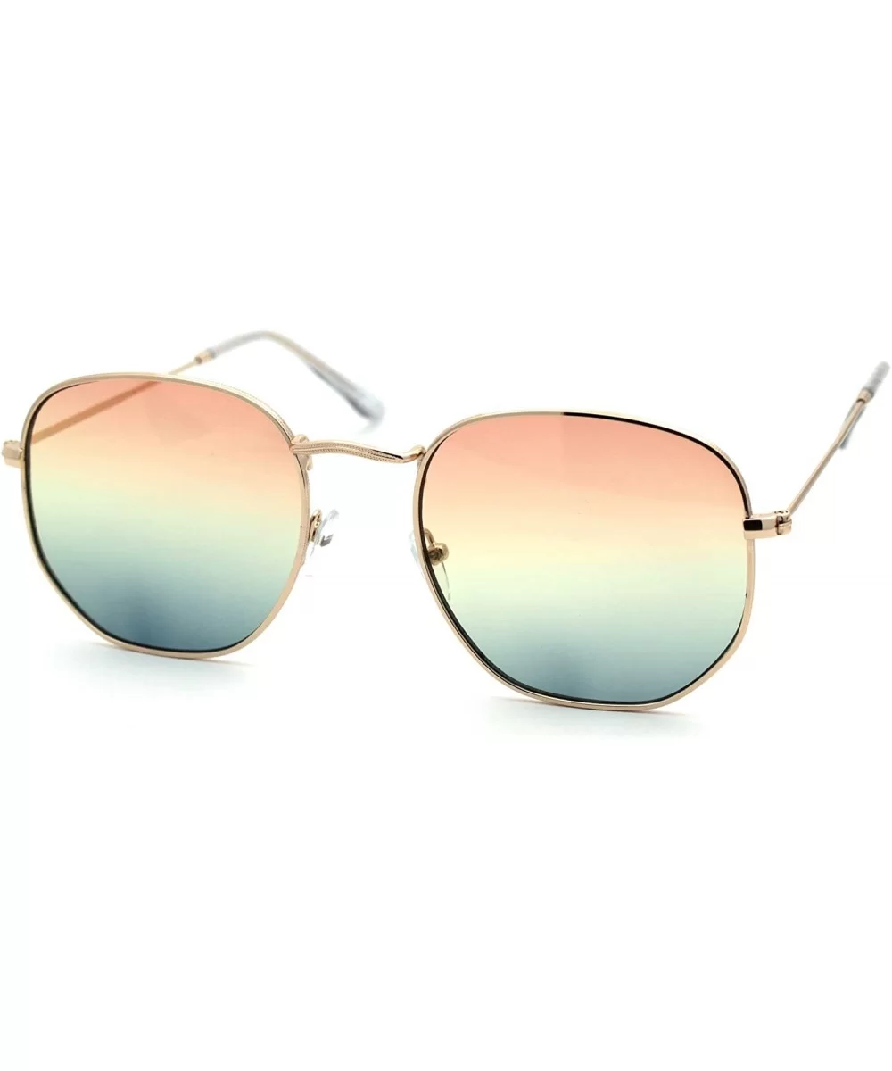 Mens Hippie Pimp Tiedye Lens Rectangular Dad Metal Rim Sunglasses - Gold Peach Blue - CV18UIURXME $10.54 Rectangular