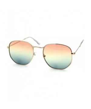 Mens Hippie Pimp Tiedye Lens Rectangular Dad Metal Rim Sunglasses - Gold Peach Blue - CV18UIURXME $10.54 Rectangular