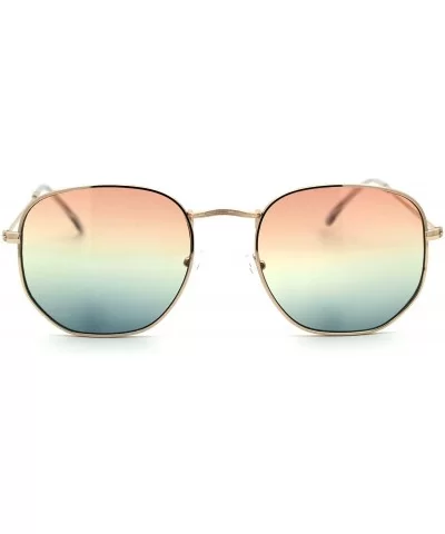 Mens Hippie Pimp Tiedye Lens Rectangular Dad Metal Rim Sunglasses - Gold Peach Blue - CV18UIURXME $10.54 Rectangular