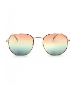 Mens Hippie Pimp Tiedye Lens Rectangular Dad Metal Rim Sunglasses - Gold Peach Blue - CV18UIURXME $10.54 Rectangular