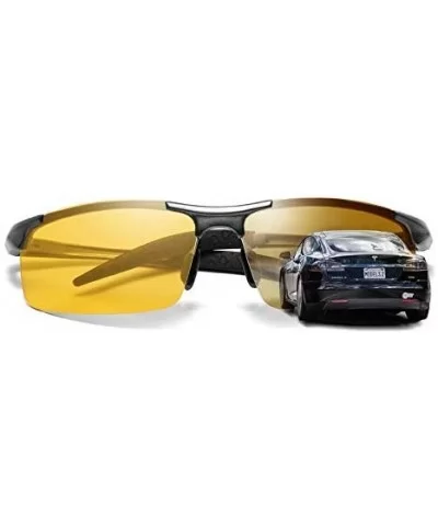 Men's Polarized Photochromic Semi-Rimless Sunglasses Driving Eyewear - Coffee Legs - CJ18HEIG7UU $11.39 Rimless