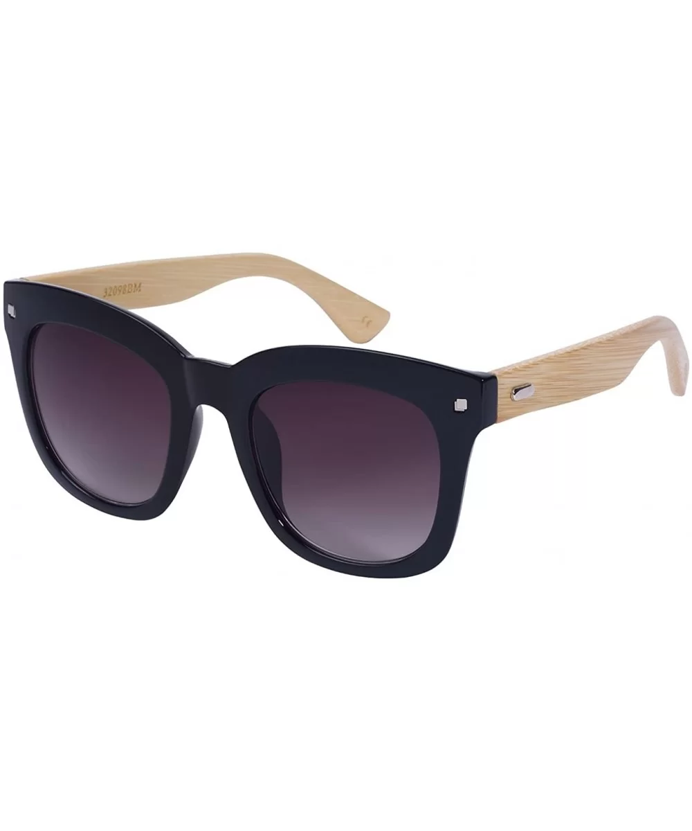 Round Style Wooden Bamboo Women Sunglasses by 32098BM-AP - Black - CZ126UF95QZ $12.33 Wayfarer