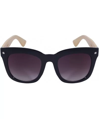 Round Style Wooden Bamboo Women Sunglasses by 32098BM-AP - Black - CZ126UF95QZ $12.33 Wayfarer