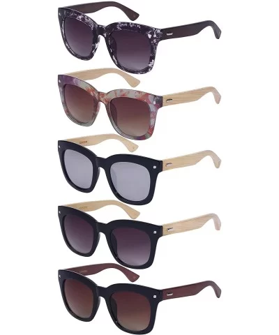 Round Style Wooden Bamboo Women Sunglasses by 32098BM-AP - Black - CZ126UF95QZ $12.33 Wayfarer