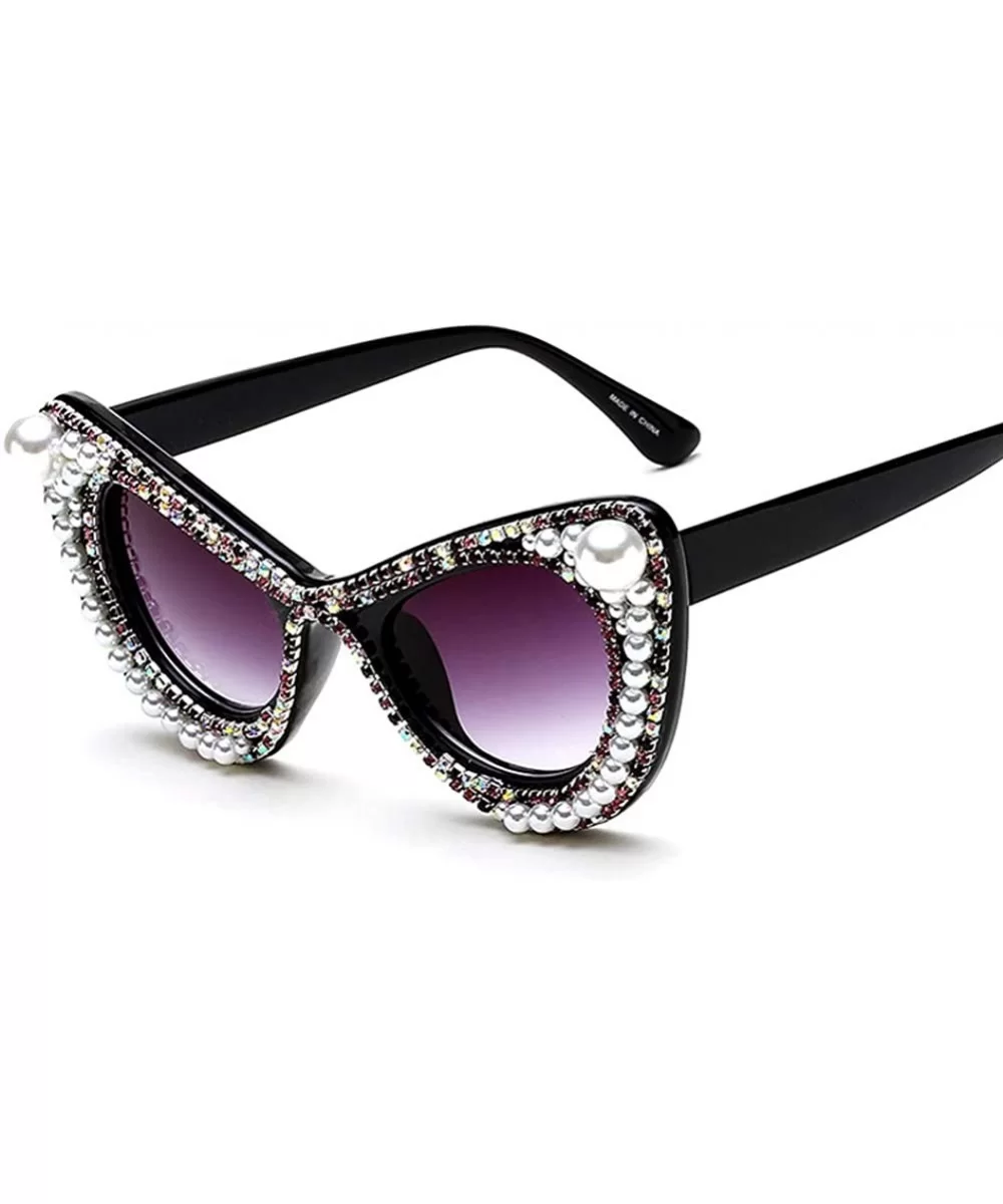 Oversized Geometric Shine Style Diamond Women Sunglasses (Black - Diamond) - Black - CF18OD4UQ4Z $17.57 Goggle