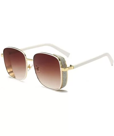 Tinted Crystal Rhinestone Trimmed Side Shield Square Sunglasses for Women UV400 - White - C2196D7EO92 $8.76 Square