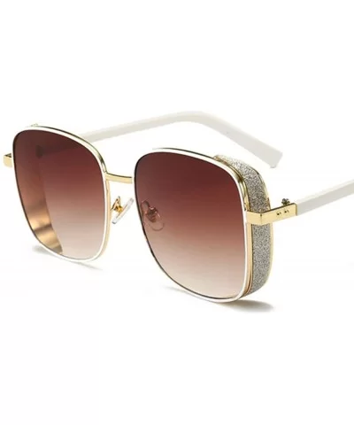 Tinted Crystal Rhinestone Trimmed Side Shield Square Sunglasses for Women UV400 - White - C2196D7EO92 $8.76 Square