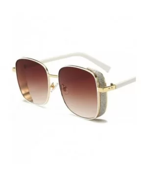 Tinted Crystal Rhinestone Trimmed Side Shield Square Sunglasses for Women UV400 - White - C2196D7EO92 $8.76 Square