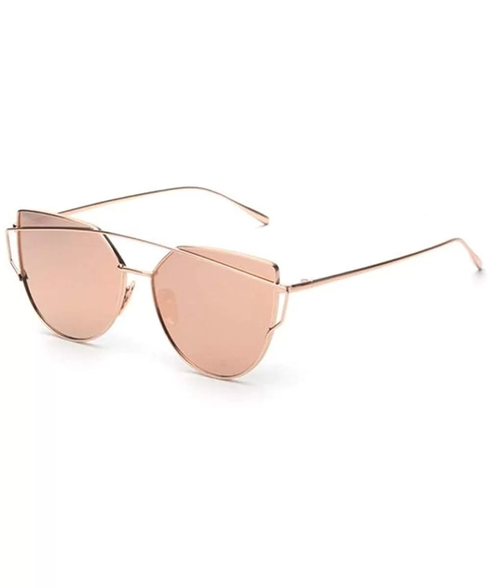 Fashion Twin-Beams Classic Women Metal Frame Mirror Sunglasses Cat Eye - 6161rg - CF18RT83XGM $9.28 Goggle