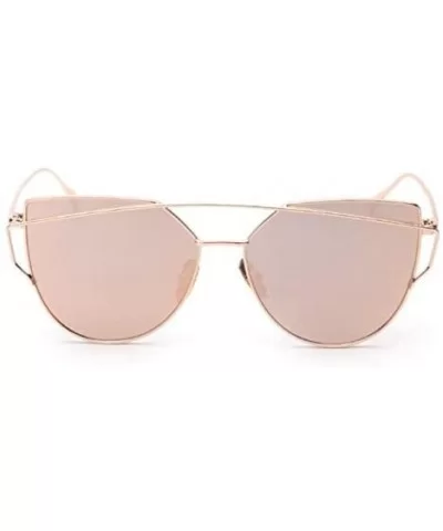 Fashion Twin-Beams Classic Women Metal Frame Mirror Sunglasses Cat Eye - 6161rg - CF18RT83XGM $9.28 Goggle