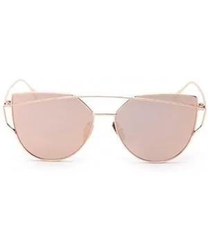 Fashion Twin-Beams Classic Women Metal Frame Mirror Sunglasses Cat Eye - 6161rg - CF18RT83XGM $9.28 Goggle