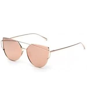 Fashion Twin-Beams Classic Women Metal Frame Mirror Sunglasses Cat Eye - 6161rg - CF18RT83XGM $9.28 Goggle