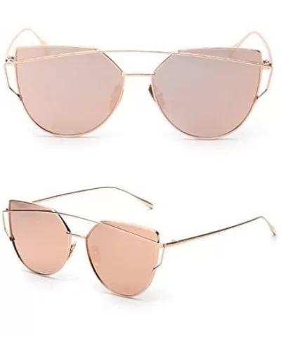 Fashion Twin-Beams Classic Women Metal Frame Mirror Sunglasses Cat Eye - 6161rg - CF18RT83XGM $9.28 Goggle