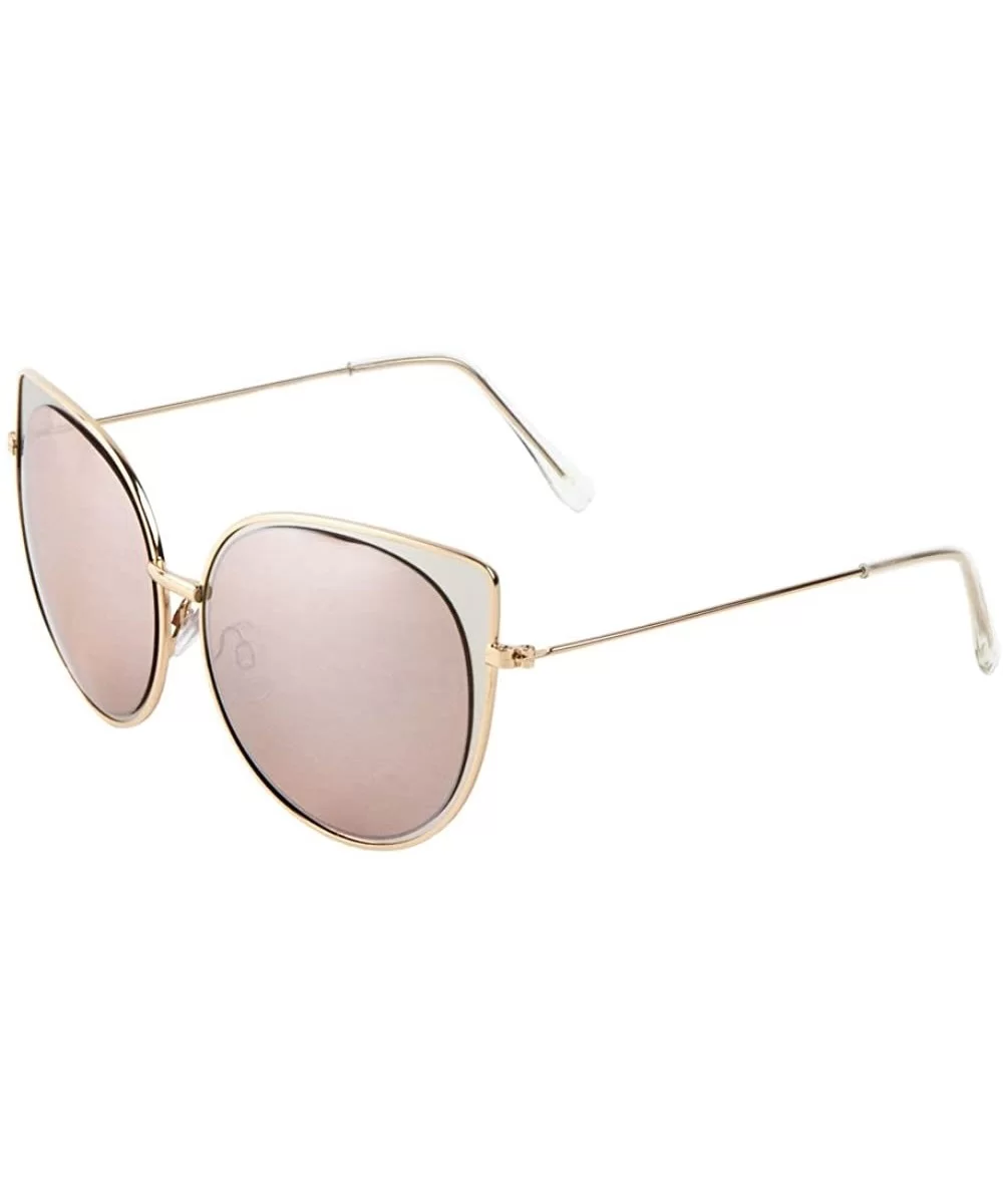 Round Cat Eye Sunglasses Color Mirror Lens Thin Frame Women Runway Fashion - Silver/Gold (Red Lens) - CN12NS51ZUW $6.49 Cat Eye