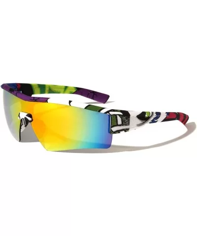 Rimless Sports Shield Graffiti Sunglasses - Yellow Graffiti - C9197LR87CN $9.50 Sport