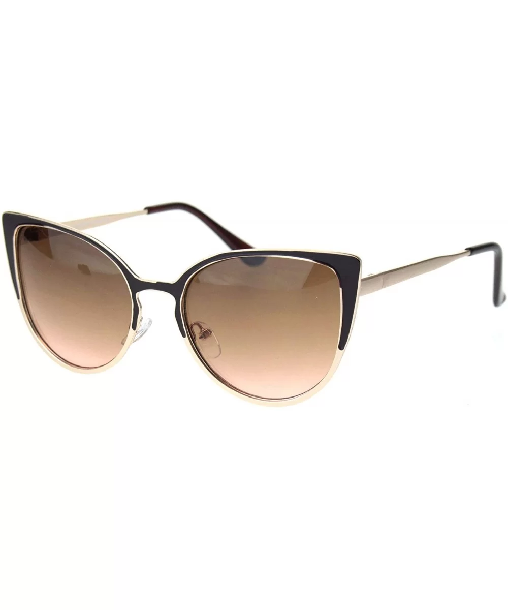 Womens Metal Rim Retro Fashion Cat Eye Mod Sunglasses - Brown Gold Gradient Brown - CA18MDA5T9K $6.91 Cat Eye