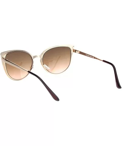 Womens Metal Rim Retro Fashion Cat Eye Mod Sunglasses - Brown Gold Gradient Brown - CA18MDA5T9K $6.91 Cat Eye