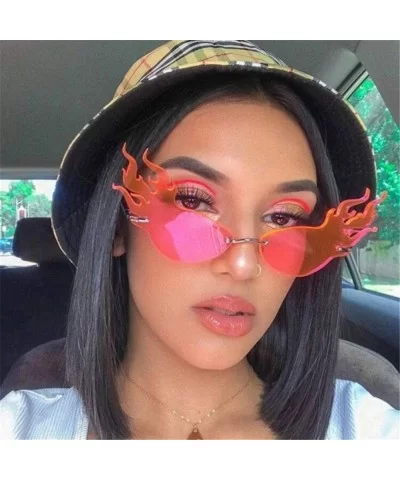 Fire Flame Rimless Sunglasses Fashion Women Cat Eye Sunglass Lady Luxury Sun Glasses UV400 Shades glasses - 2 - CP198G705M9 $...