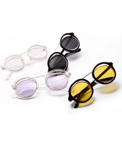 Round Frame Sunglasses - Fashion Men Women Retro Vintage UV 400 Glasses (Yellow) - Yellow - CV18E4UHRE8 $5.57 Aviator