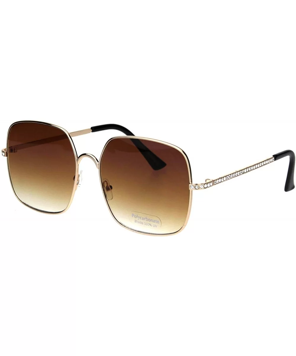 Womens Square Metal Frame Sunglasses Rhinestone Design Temple UV 400 - Gold (Brown) - CR18R9Z5OHM $7.34 Square