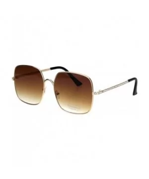 Womens Square Metal Frame Sunglasses Rhinestone Design Temple UV 400 - Gold (Brown) - CR18R9Z5OHM $7.34 Square