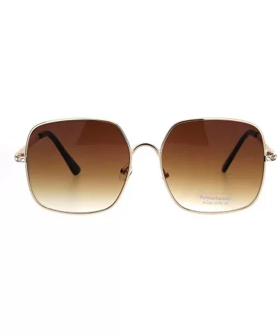 Womens Square Metal Frame Sunglasses Rhinestone Design Temple UV 400 - Gold (Brown) - CR18R9Z5OHM $7.34 Square