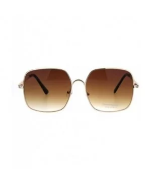 Womens Square Metal Frame Sunglasses Rhinestone Design Temple UV 400 - Gold (Brown) - CR18R9Z5OHM $7.34 Square