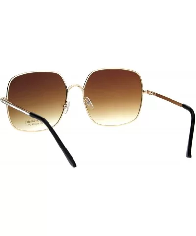 Womens Square Metal Frame Sunglasses Rhinestone Design Temple UV 400 - Gold (Brown) - CR18R9Z5OHM $7.34 Square