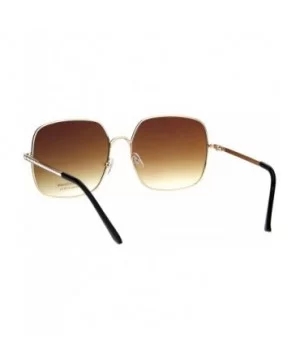 Womens Square Metal Frame Sunglasses Rhinestone Design Temple UV 400 - Gold (Brown) - CR18R9Z5OHM $7.34 Square