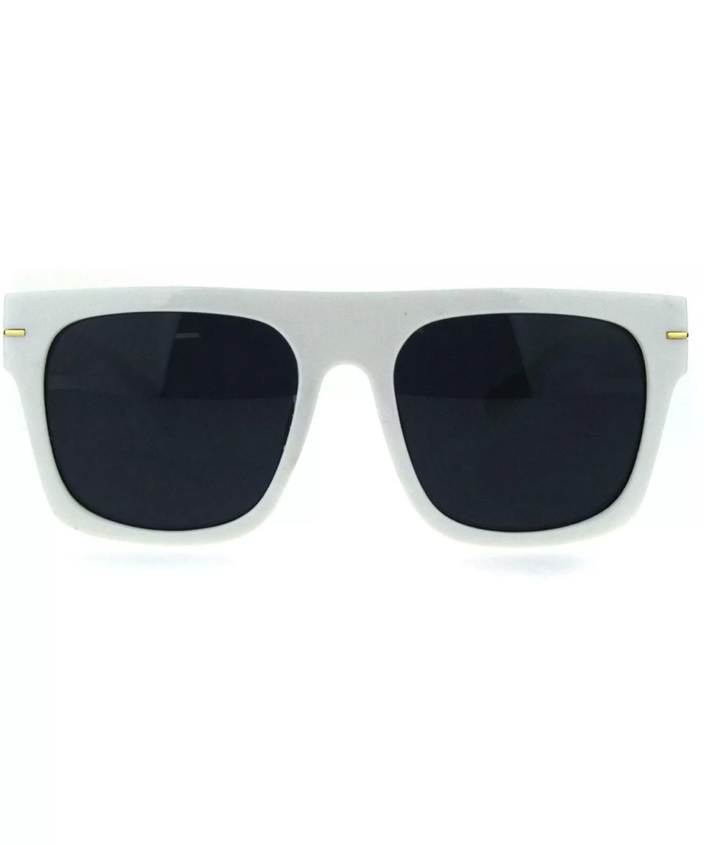 Vintage Retro Thick Plastic Flat Top Horn Rim Mob Sunglasses - White Black - CR18QK840NG $6.44 Rectangular